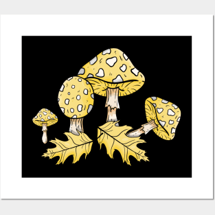 Mellow Colored Autumn Pattern with Oak Leaf and Mushroom - Toadstool Posters and Art